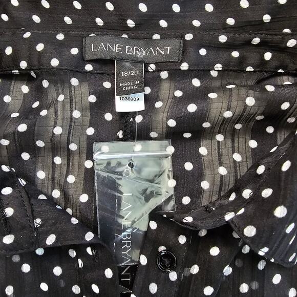 Lane Bryant Black White Polka Dot Button Up Shirt WMS 18/20 Sheer Cold Shoulder - Picture 6 of 8